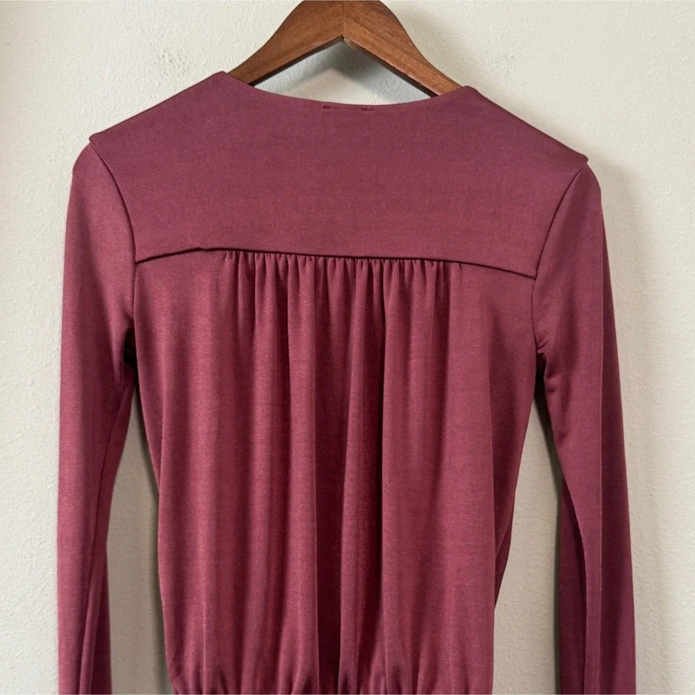 Free People Turnt Bodysuit Maroon Plunging‎ V-Neck Long Sleeve Draped Wrap Top S
